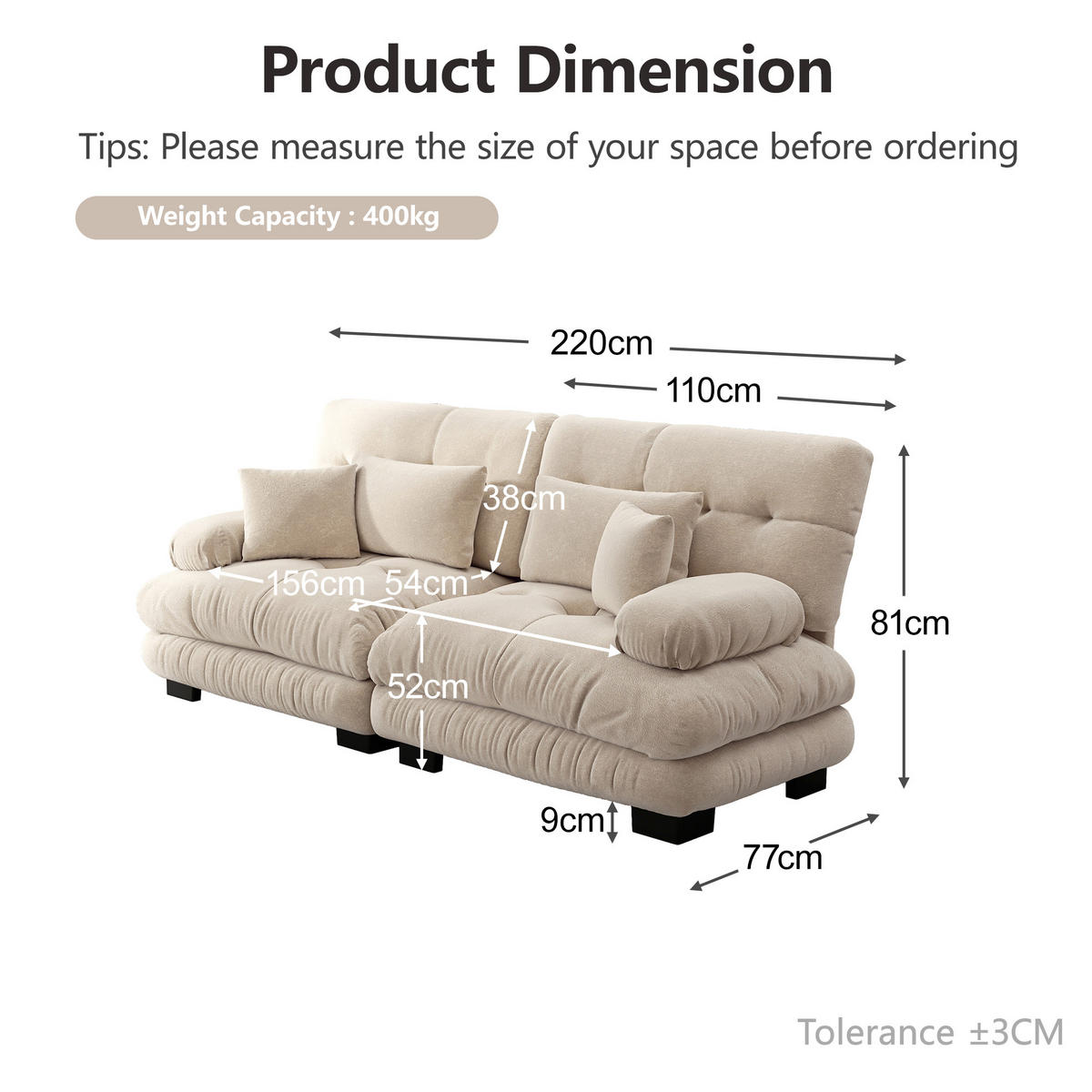 SCHLAFSOFA mit 2 Lendenkissen, 2 Dekokissen und Massivholzrahmen in Hellbraun - Cappuccino, Textil (220/81/77cm) - EVRYAE