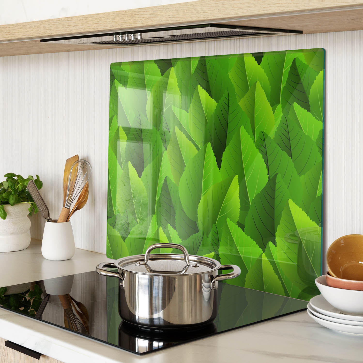 GLASPLATTE 60x52 cm Grüne Blätter - Grün, Glas (60/0.4/52cm) - TULUP