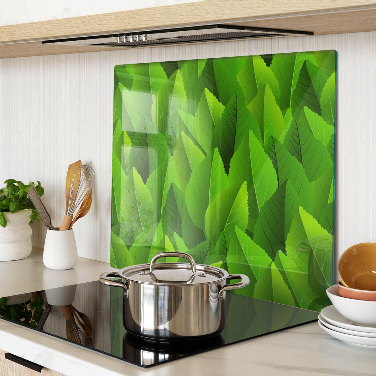 GLASPLATTE 60x52 cm Grüne Blätter - Grün, Glas (60/0.4/52cm) - TULUP