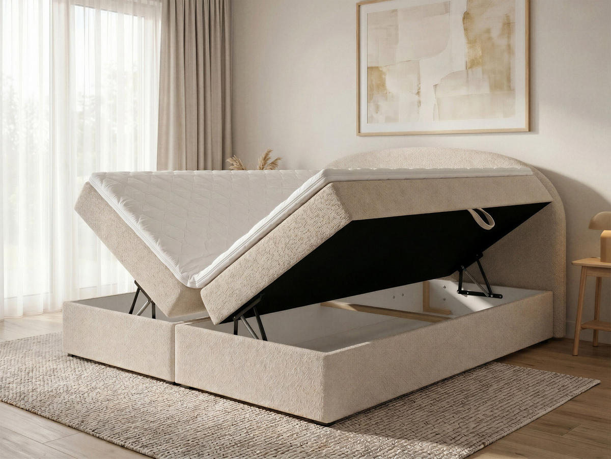 BOXBETT Cloud - 160x200 -creme (Coral 65) - Creme/Schwarz, Holz/Holzwerkstoff (160/200cm) - Sofnet