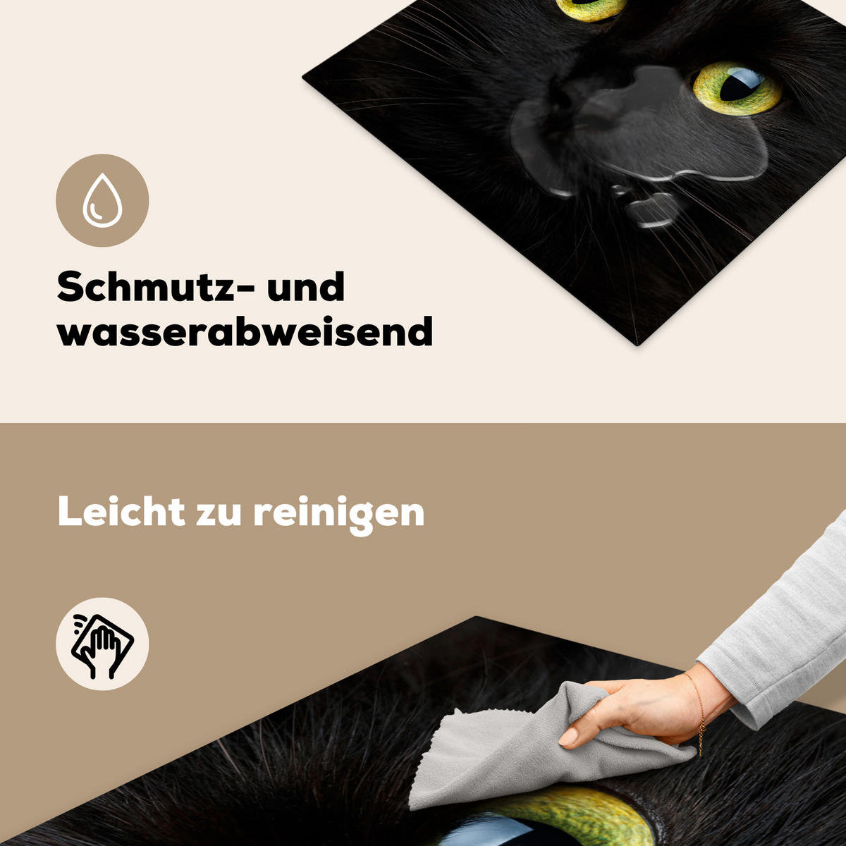 HERDABDECKPLATTE Katze - Augen - Gelb - Schwarz Herdabdeckung Induktionsfeld 60x52 cm - Schwarz, Kunststoff (60/52/0.2cm) - MuchoWow