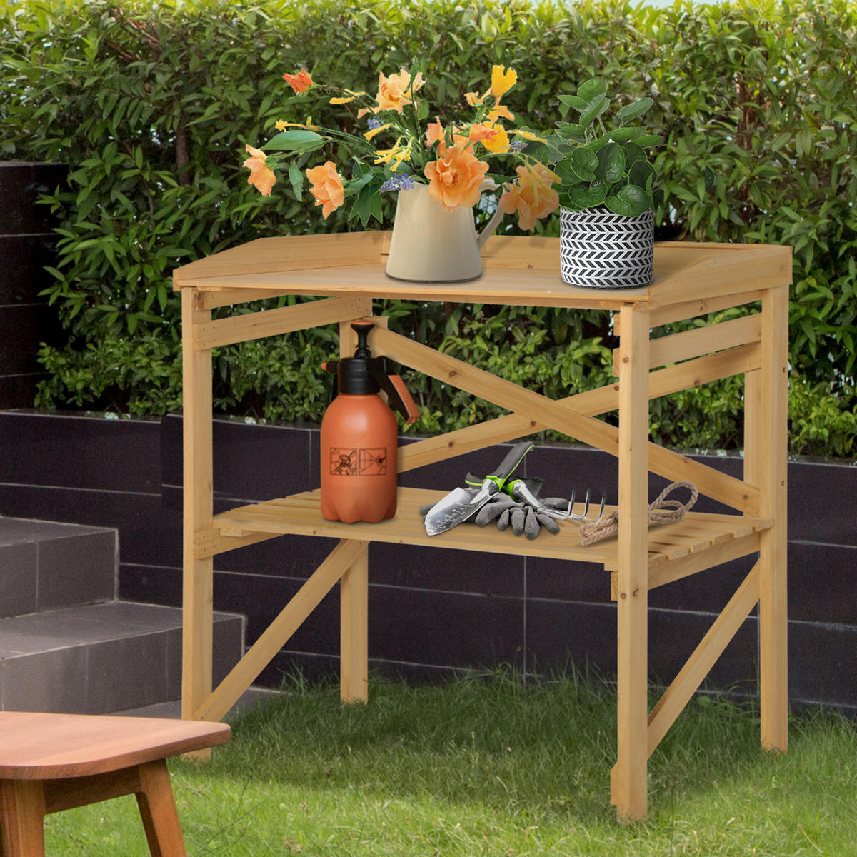 PFLANZTISCH mit Ablagefläche Blumentisch Gärtnertisch Garten Holz Hellbraun - Braun, Holz (80/40/84cm) - Outsunny