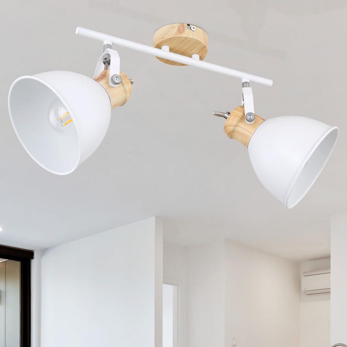 LED DECKENLEUCHTE Holz-Optik Weiß 2-Flammig - Weiß, Holz (35/15/21.5cm) - Globo Lighting