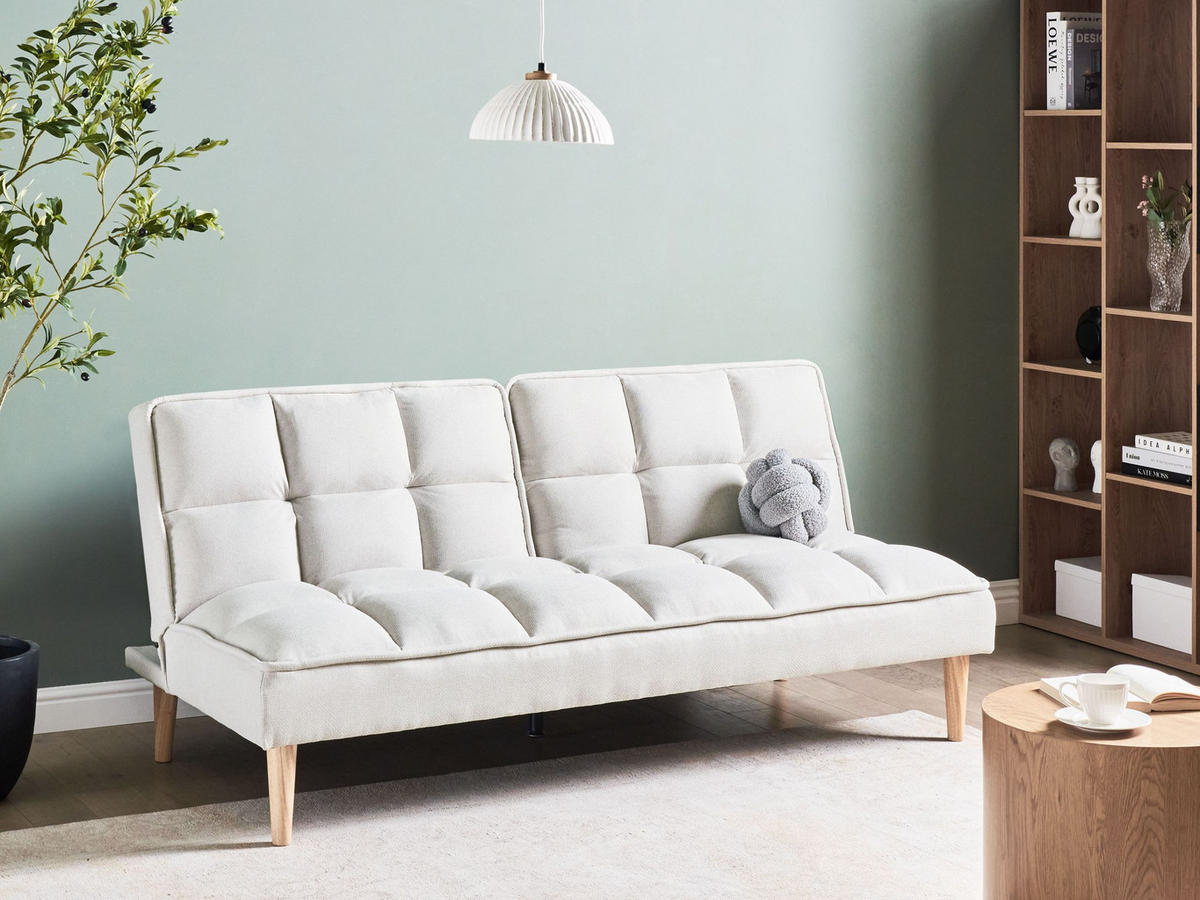 SCHLAFSOFA 3-Sitzer Stoff Cremeweiß Siljan - Creme, Textil (177/80/80cm) - Beliani