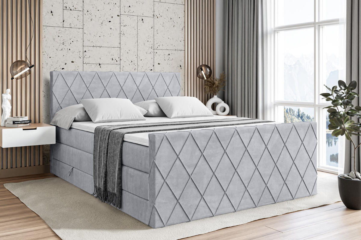 BOXSPRINGBETT LEPARO-Z KING - 120 x 200 - H3/H4 - Hellgrau - Hellgrau, Holzwerkstoff (120/200cm) - ALTDECOR
