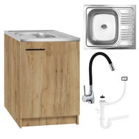 SPÜLUNTERSCHRANK 60cm mit Spüle + Armatur + Siphon Eichenfarbe - Eichefarben, Holzwerkstoff (60/85/50cm) - Stamar