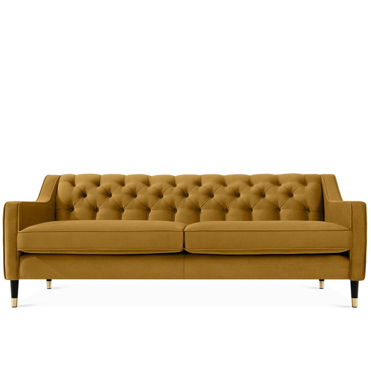 3-SITZER-SOFA NOMUS Velours, gesteppt, Gelb - Wengefarben/Gelb, Holz/Holzwerkstoff (192/78/80cm) - KONSIMO®