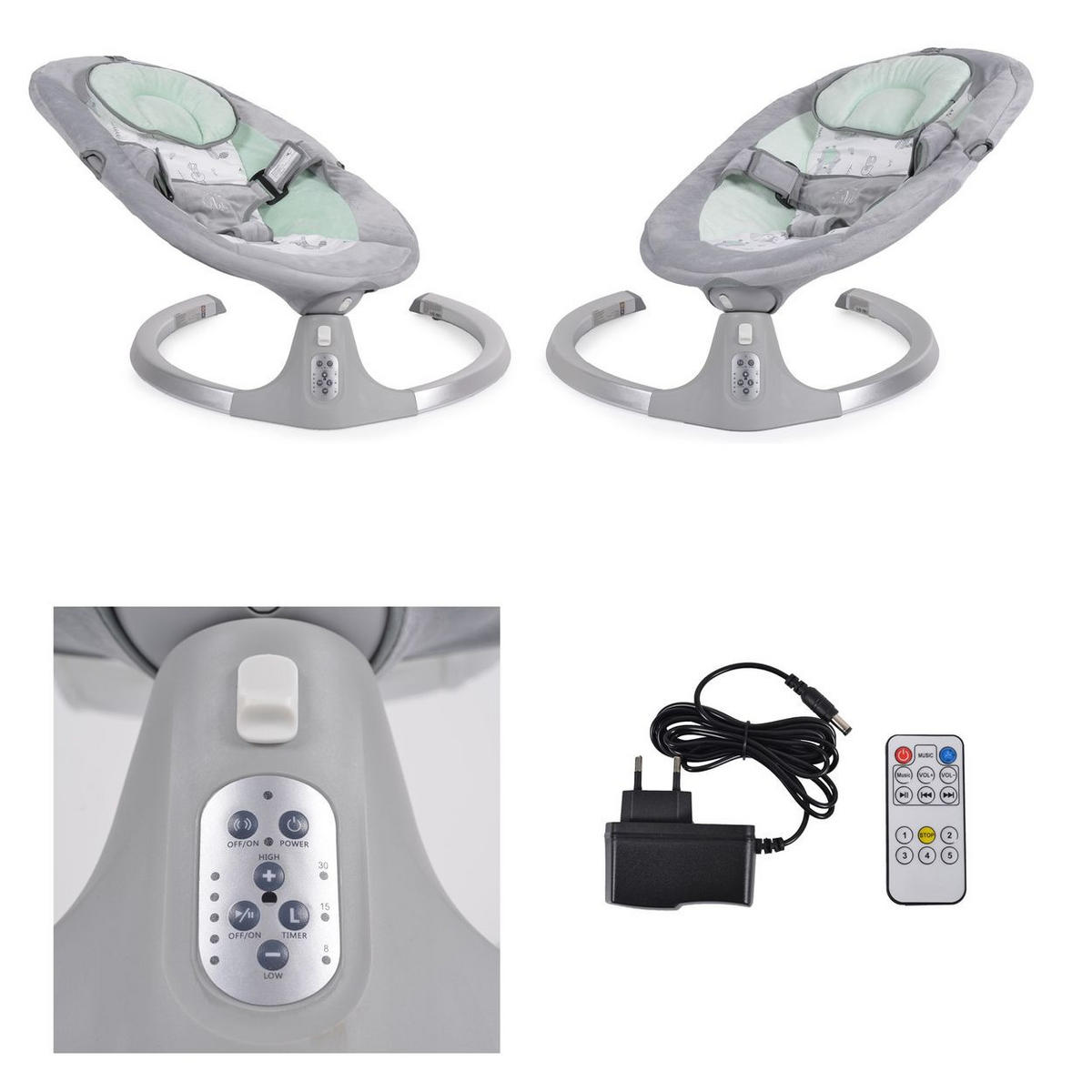 BABYWIPPE Ari grün Bluetooth, 5 Schaukelgeschwindigkeiten, Moskitonetz, 3-Punkt-Gurt - Grün, Metall - Cangaroo