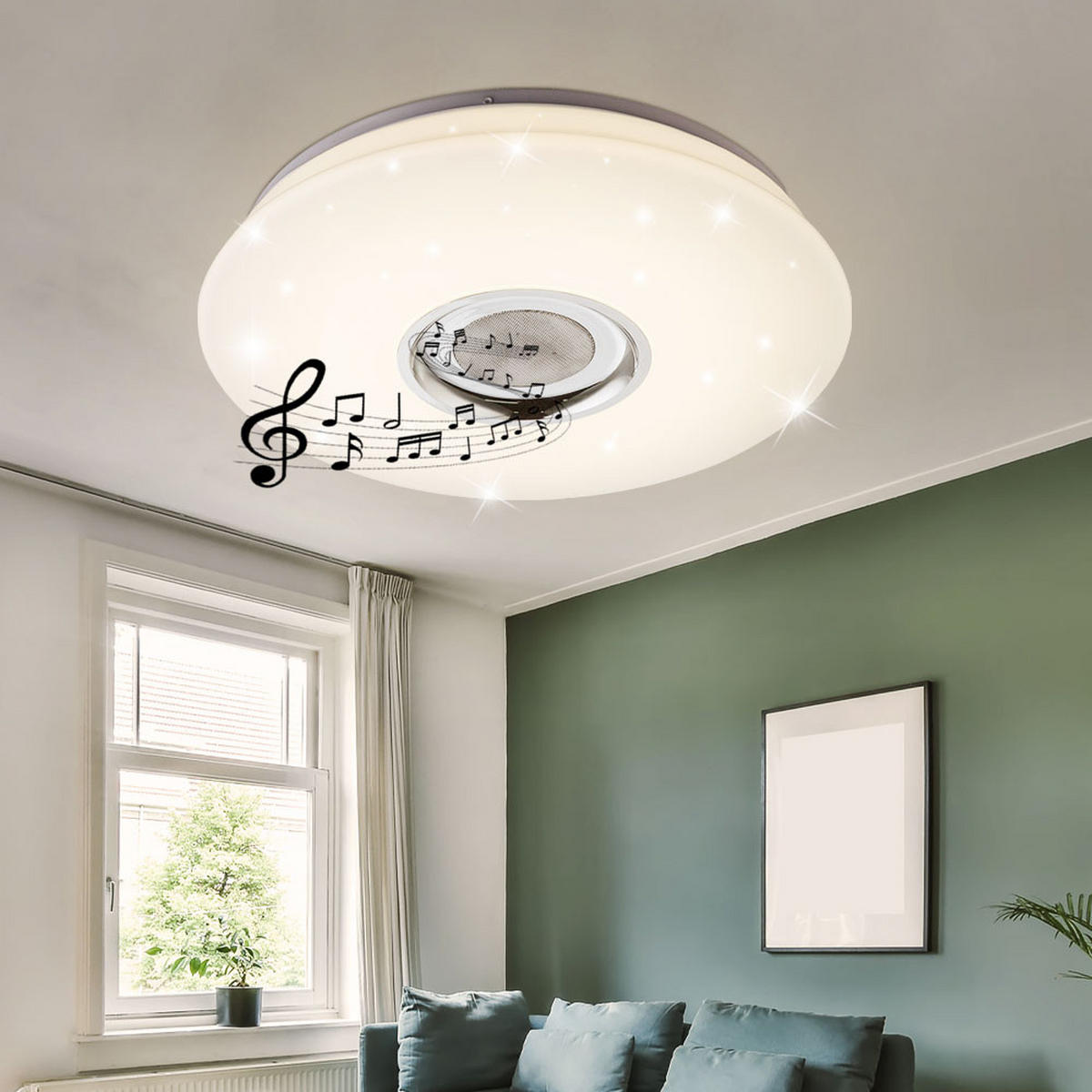 LED DECKENLEUCHTE Weiß mit Bluetooth und Lautsprecher - Weiß, Kunststoff (40/40/7.8cm) - Globo Lighting