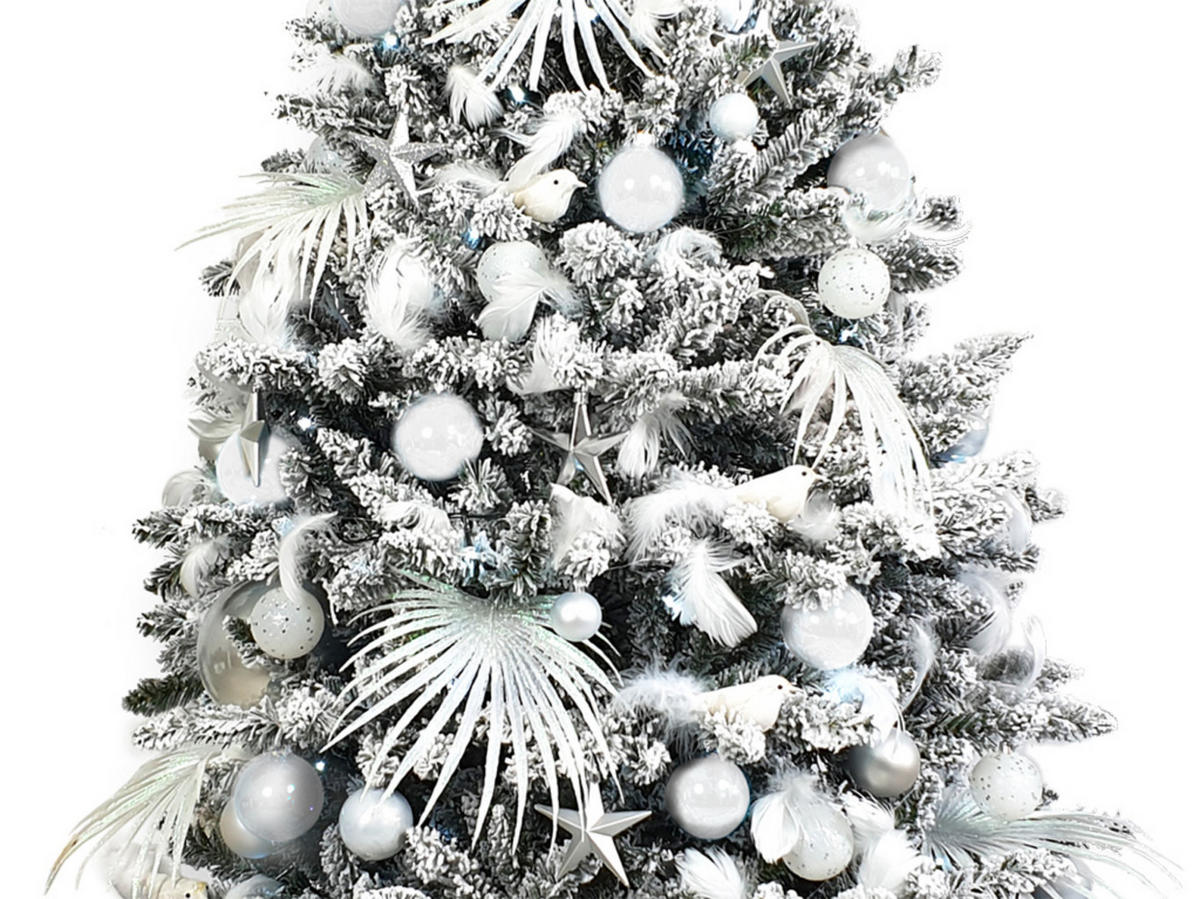 LAALU WEIHNACHTSBAUM geschmückt künstlich mit 139 Stk Kugeln POLAR WHITE 270 cm mit Metallständer - Silberfarben/Weiß, Kunststoff (270cm) - LAALU