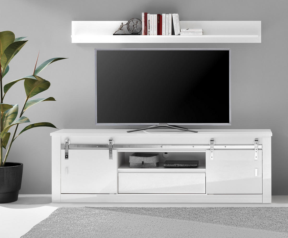 WANDBOARD weiß Hochglanz, Wandregal 184 cm - Weiß, Holzwerkstoff/Metall (184/22/15cm) - Furn.Design