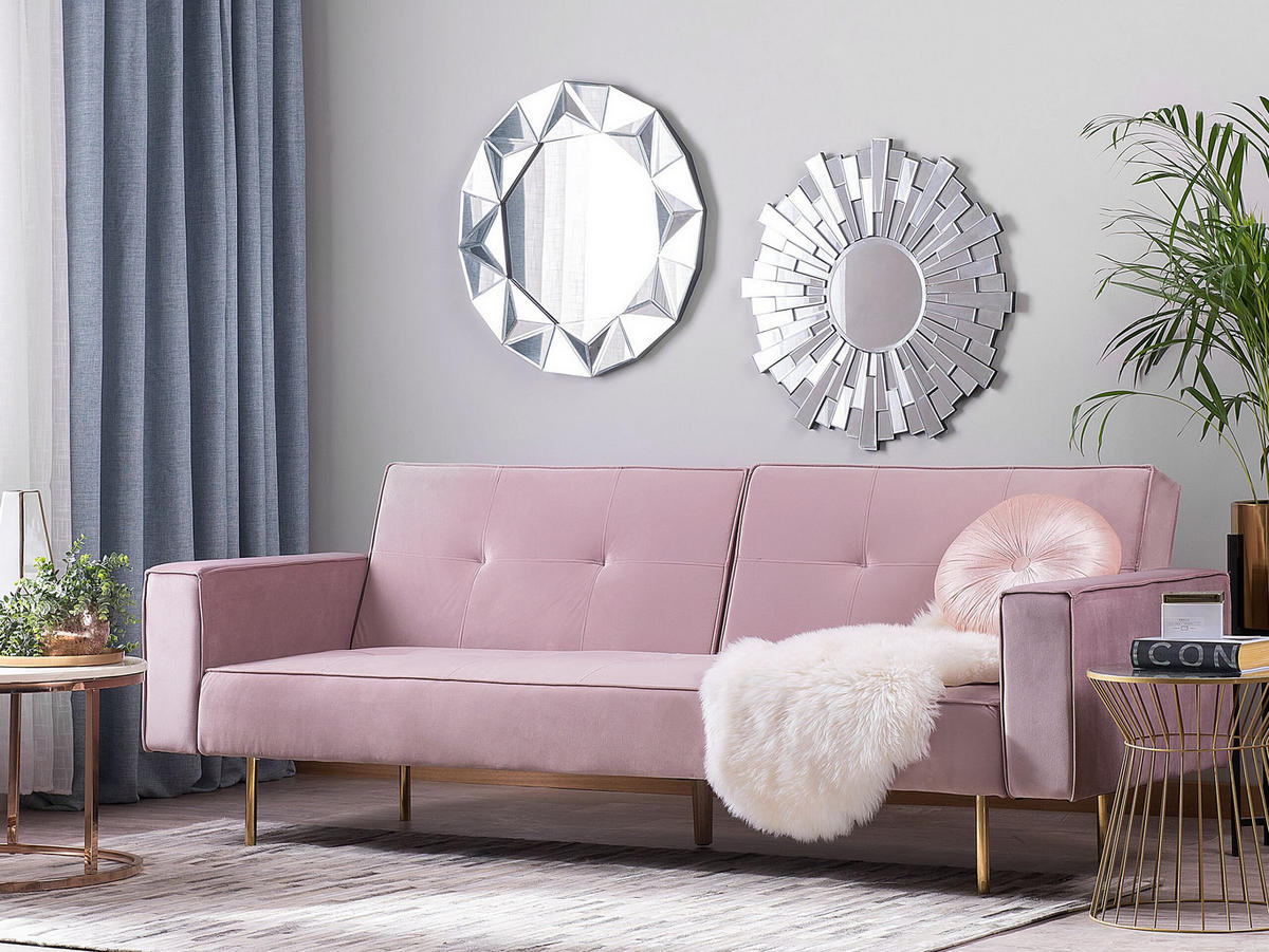3-SITZER-SCHLAFSOFA Samtstoff Rosa Visnes - Pink, Textil (218/80/81cm) - Beliani