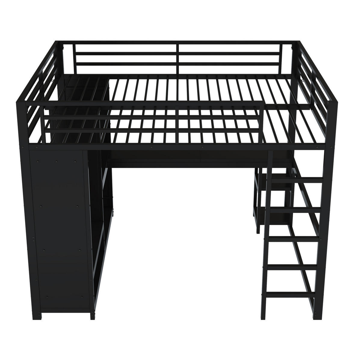 HOCHBETT 160/200 cm Schwarz aus Metall mit Schreibtisch und Stauraum - Schwarz, Metall (160/200cm) - OKMYHOME