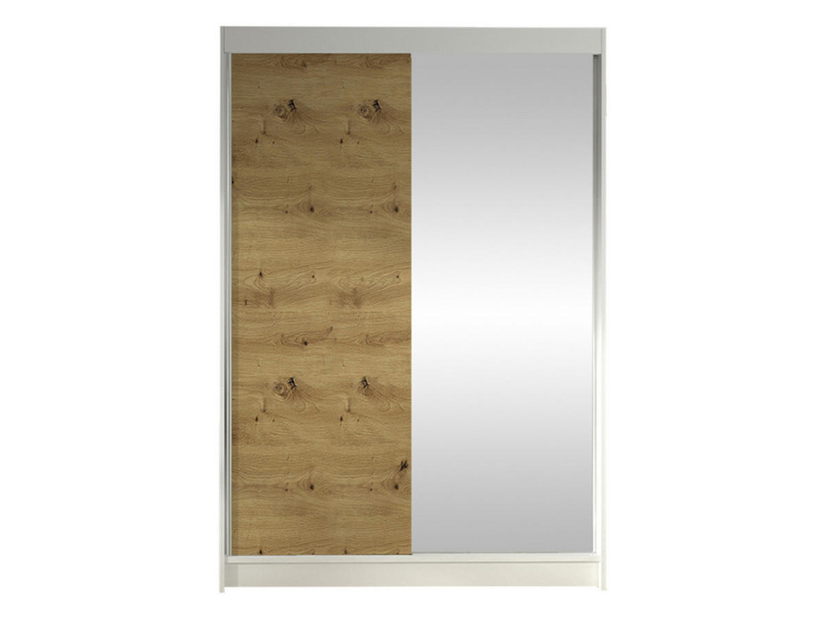 SCHWEBETÜRENSCHRANK Lino I - Weiß/Eiche Artisan, Holzwerkstoff/Metall (120/200/58cm) - MIRJAN24