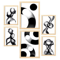 POSTER Set Mit 6 Stille Streifen In Liebhaber Abstrakt Ästhetische Dekorative Gemälde Für Ihr Wohnzimmer Zuhause A3 & A4 Rahmen Aus Hellem Holz - Beige, Papier (29/3cm) - Nacnic