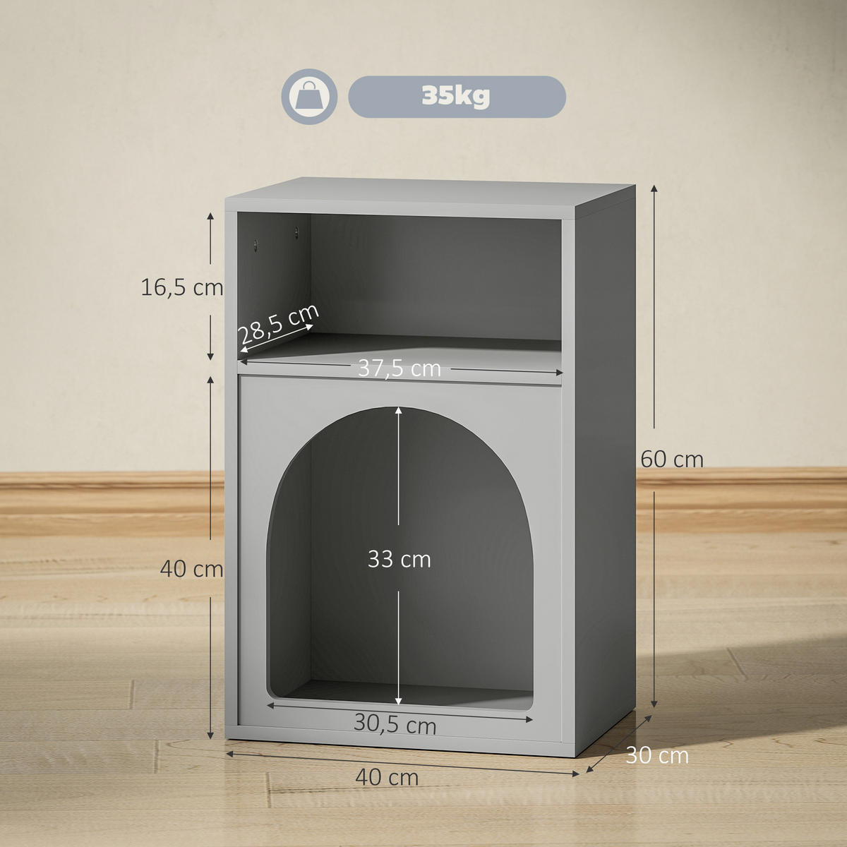 NACHTTISCH Grau MDF offene Fächer 2er-Set - Grau, Holzwerkstoff (40/60/30cm) - PANGIVO