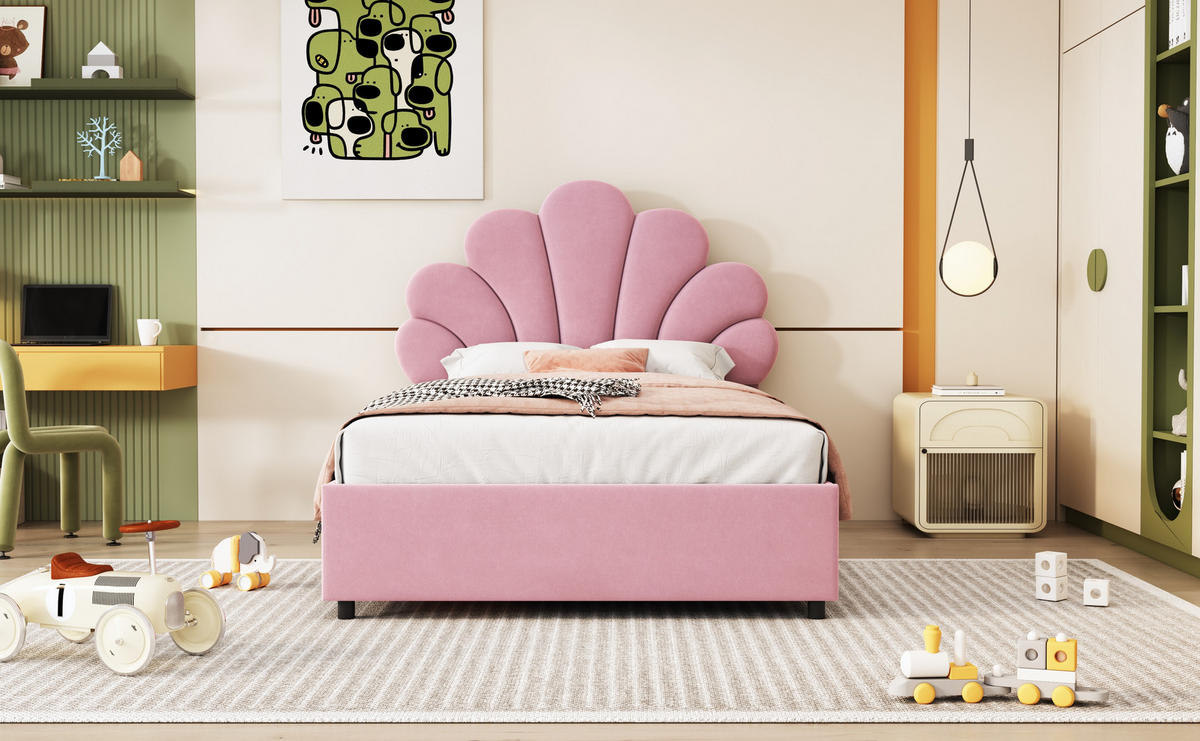 KINDERBETT 90x200 cm Stauraum Samt rosa - Rosa, Textil (90/200cm) - LEBENLANG