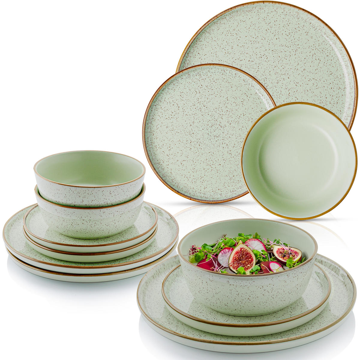 TAFELSERVICE RIO MINZE - 12-teilig aus Steingut - Grün, Keramik (40/40/40cm) - Sänger