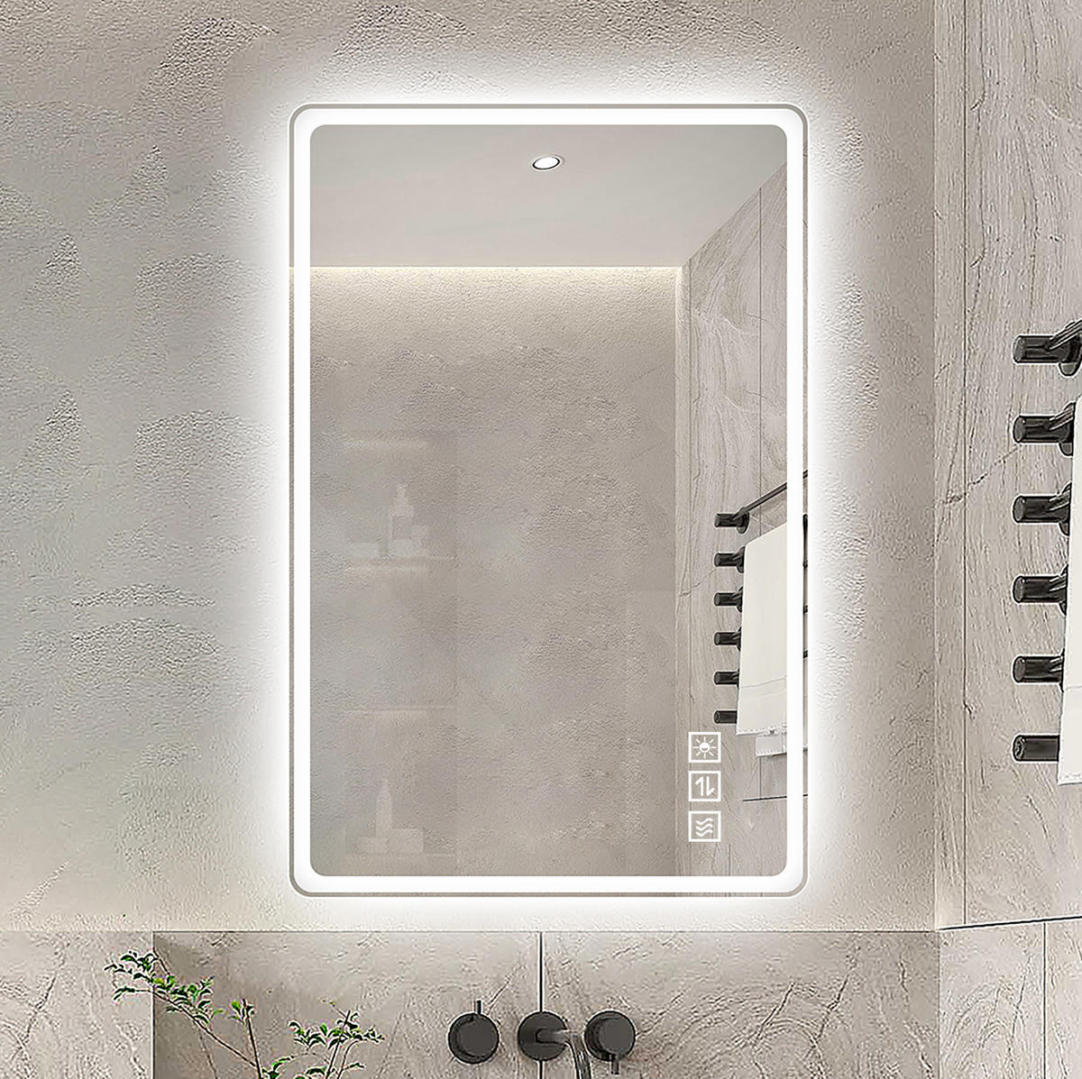WANDSPIEGEL 60/2/100 cm silber aus Glas und Metall mit LED, Anti-Beschlag - Silberfarben, Glas (60/2.9/100cm) - OKWISH
