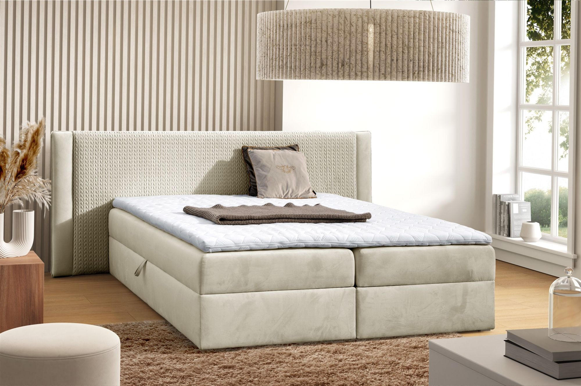 Thumbnail - Fun Möbel Boxbett, Creme, Textil, 160x200 cm, Schlafzimmer, Betten, Boxspringbetten