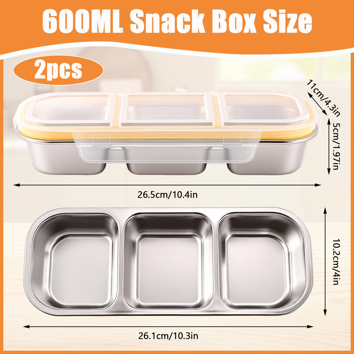 NEREZOVÝ obedár s 3 priehradkami, bento box, nepriepustný, bez BPA, box na desiatu - biela, kov