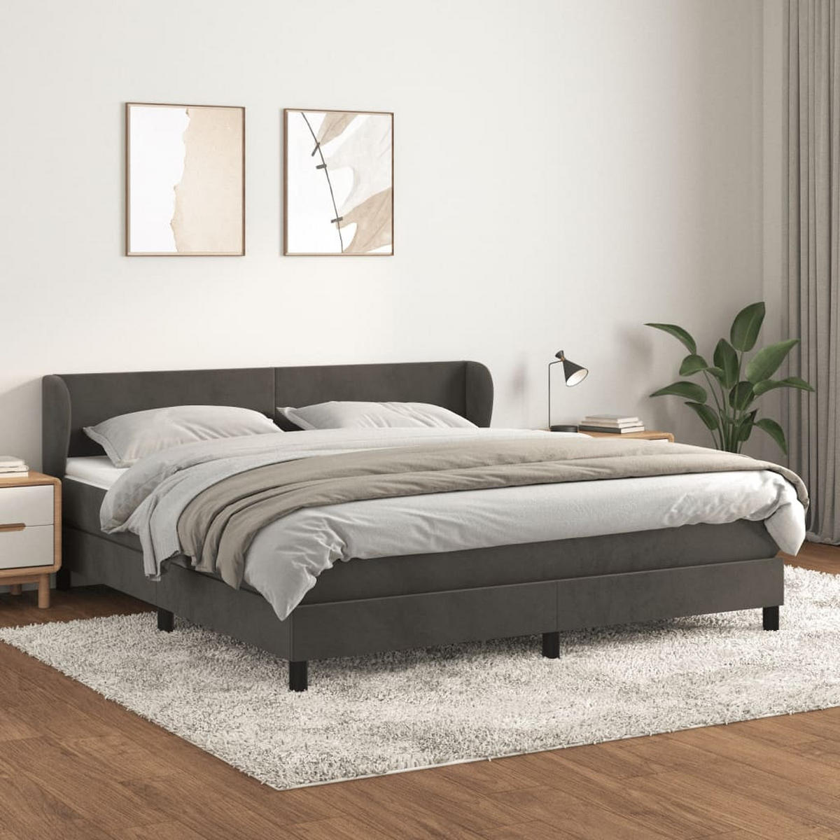BOXBETT Mit Matratze Dunkelgrau 160/200 Cm Samt - Grau, Textil (160/200cm) - vidaXL