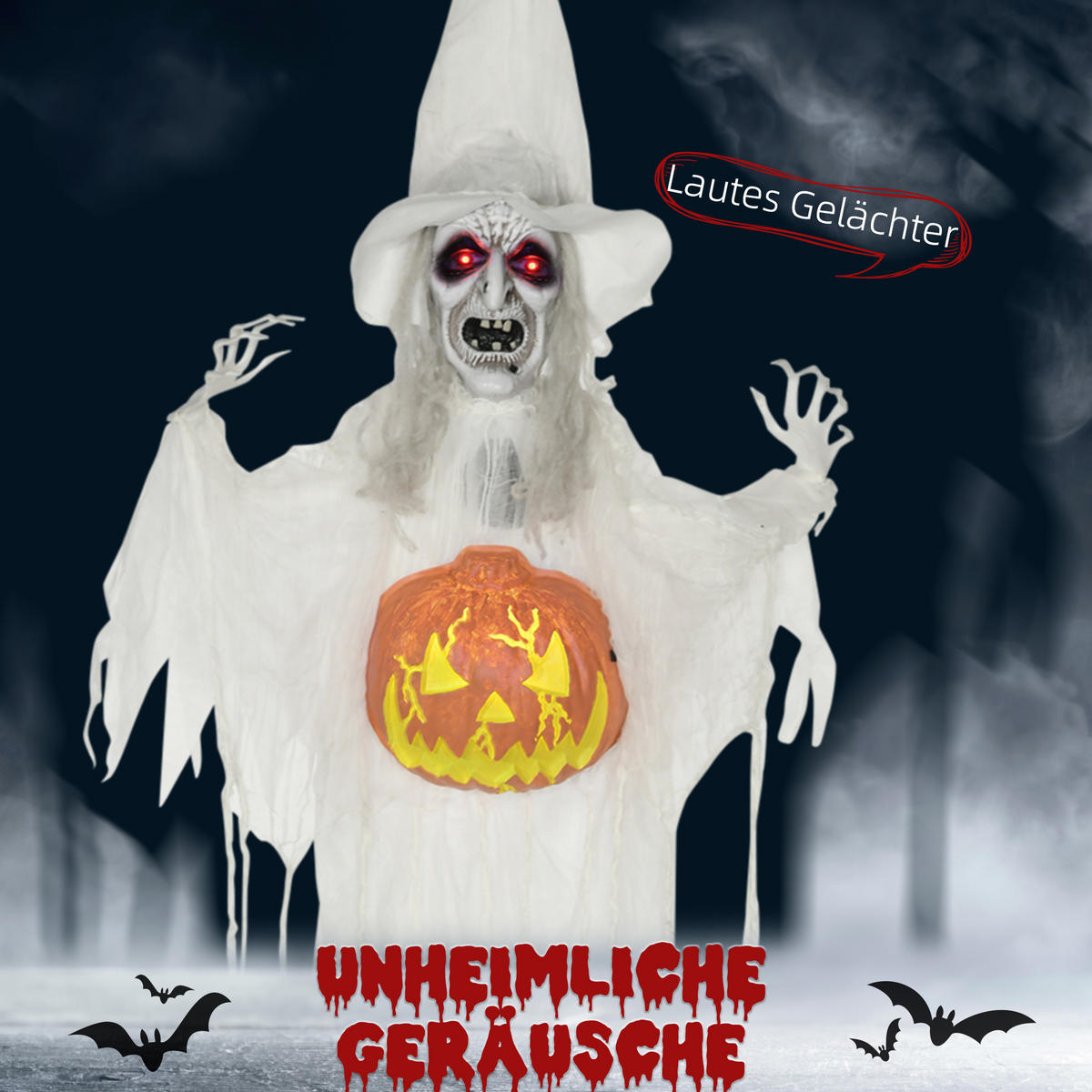 HALLOWEEN HORROR-CLOWN, Weiß, Polyester, PE, Stahl - Weiß, Kunststoff (18/183/60cm) - HOMCOM