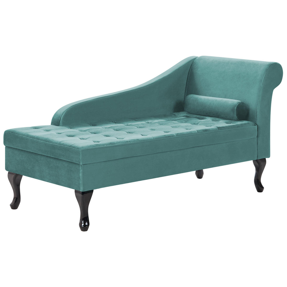 CHAISELONGUE Samtstoff blaugrün mit Bettkasten rechtsseitig Pessac - Blau/Schwarz, Textil (145/71/62cm) - Beliani