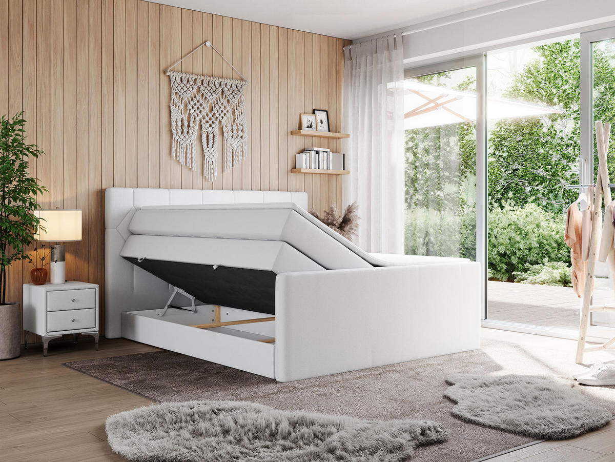 BOXSPRINGBETT KING EIGAR 140/200 Weiß Kunstleder - H4 - Weiß, Holz/Textil (140/200cm) - MKS