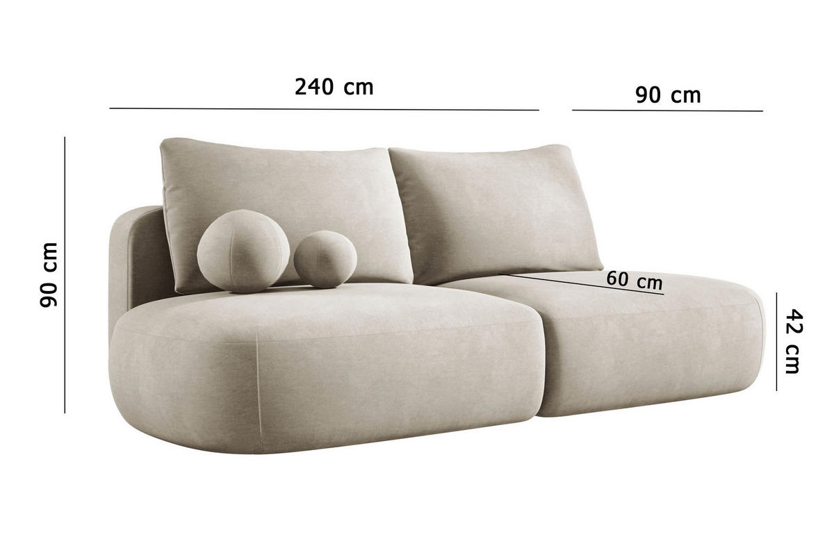 SCHLAFSOFA Moderne BABU mit Schlaffunktion – 3-Sitzer Sofa mit Bettkasten, DL-Automat, 2 Rückenkissen, 2 Zierkissen, 240x90x90 cm, Hellgrün - Hellgrün, Holz/Textil (240/90/90cm) - DomoHome