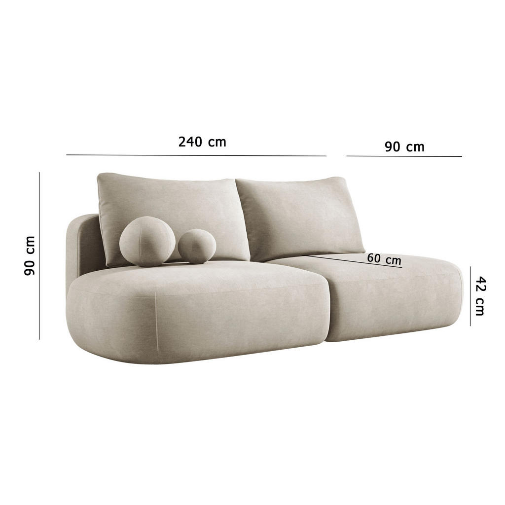 Thumbnail - DomoHome Schlafsofa, Grau, Textil, Rechteckig, 240x90x90 cm, Wohnzimmer, Sofas & Couches, Schlafsofas