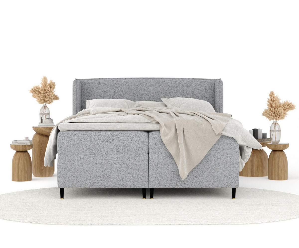 BOXSPRINGBETT Segni Grau 200/200 cm mit Matratze und Topper - Schwarz/Grau, Holz/Holzwerkstoff (200/200cm) - Maison de Reve