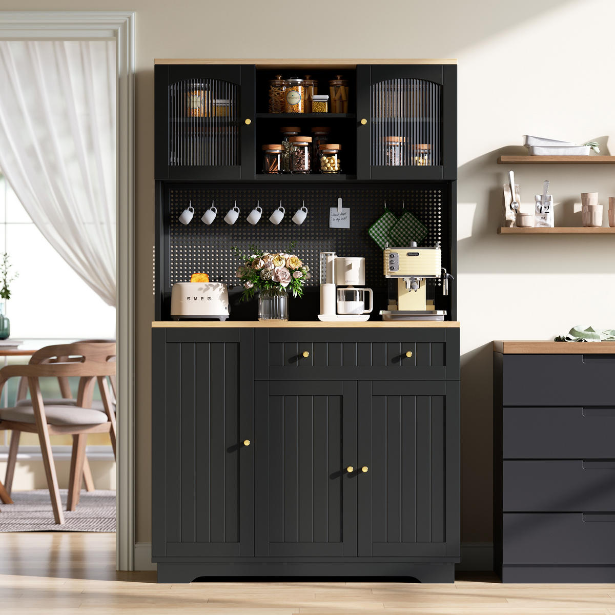 VITRINE 103.5x40x180cm Schwarz mit verstellbaren Böden - Schwarz, Holzwerkstoff (103.5/180/40cm) - FLIEKS
