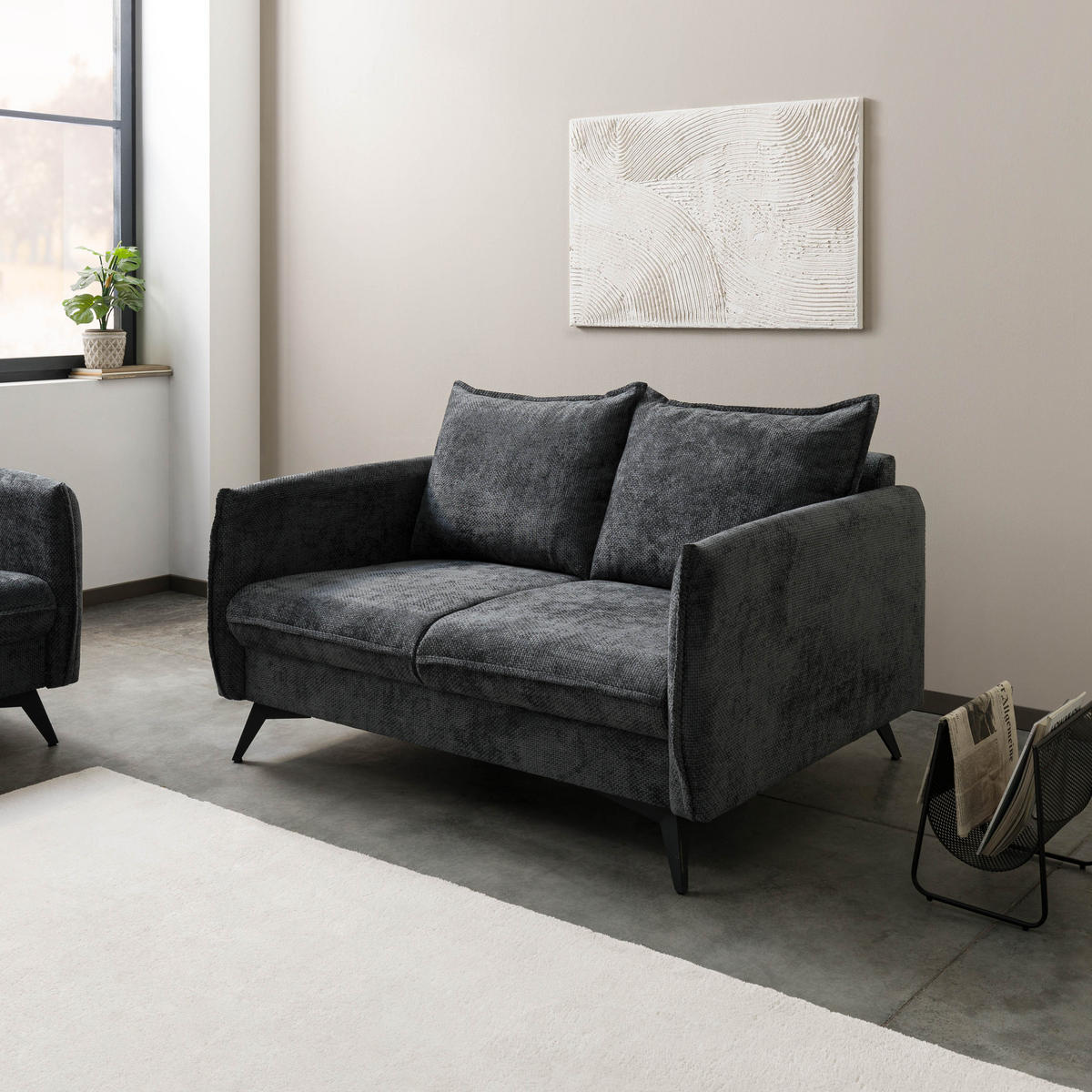SOFA 2-Sitzer Chenille 138x100x86 anthrazit OLIVIA - Anthrazit, Kunststoff (138/86/100cm) - Massivmoebel24