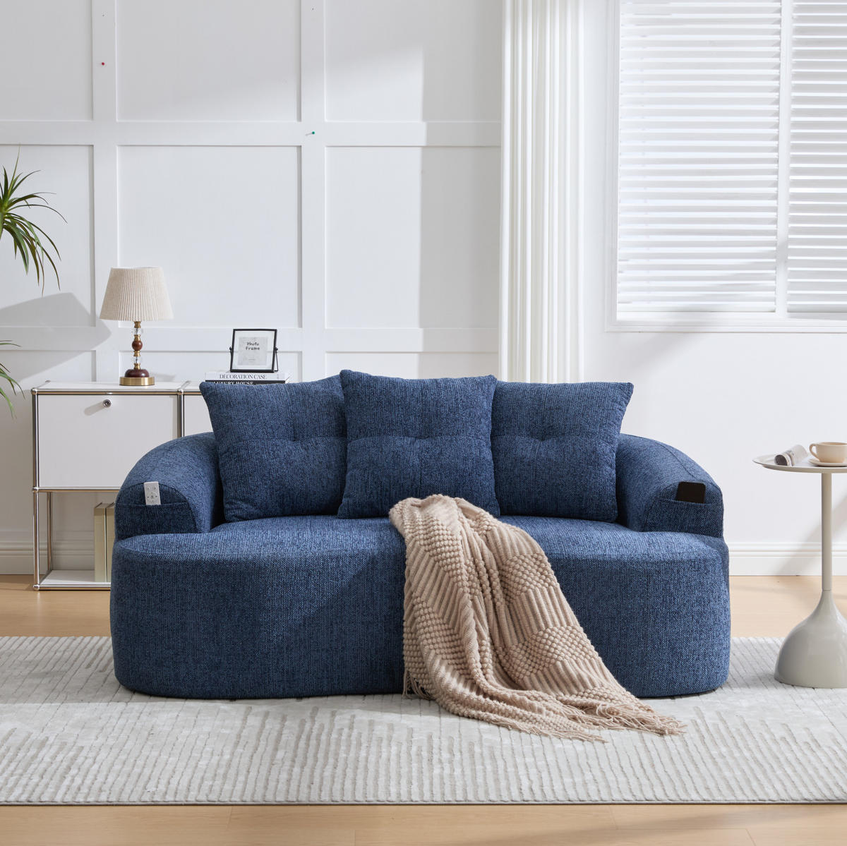 SOFA 2-Sitzer 164 cm Chenille Blau - Blau, Holzwerkstoff (164/60/92cm) - Meubliv
