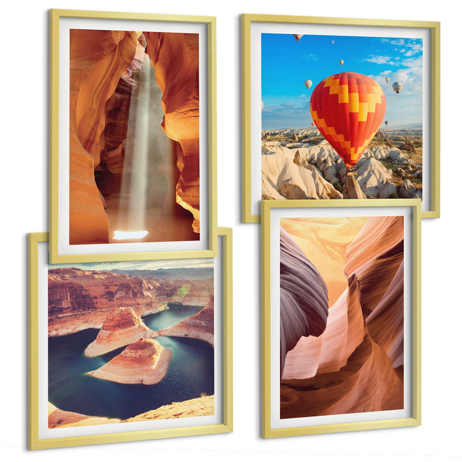 BILDER SET 4er Set - 50x50 cm & 40x60 cm Goldrahmen - Wasserfall in der Schlucht - Goldfarben, Kunststoff (50/50cm) - TULUP