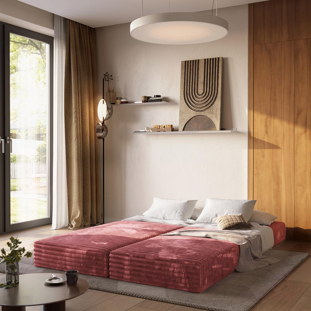ECKSOFA NOTIA modulares Boneless Sofa mit Schlaffunktion Rosa Cordstoff - Rosa, Textil (200/120cm) - MASSENO