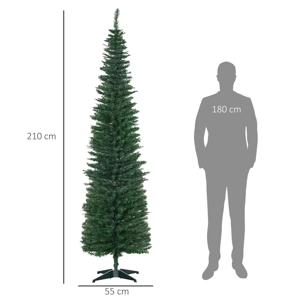 WEIHNACHTSBAUM 499 Spitzen Tannenbaum mit Kunststoffständer Grün - Grün, Kunststoff (210cm) - HOMCOM