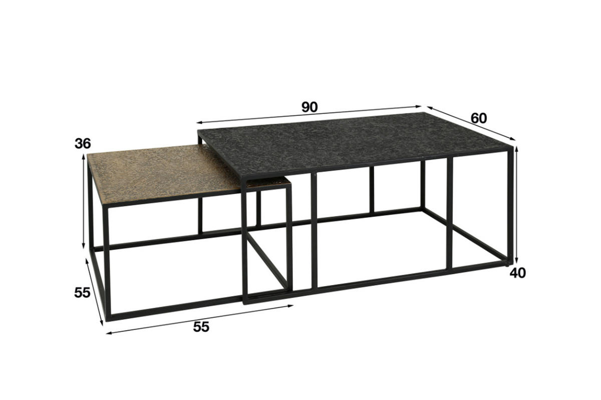 COUCHTISCH-SET ABUNA Multicolor Metall - Multicolor/Schwarz, Metall (90/60/40cm) - KAWOLA
