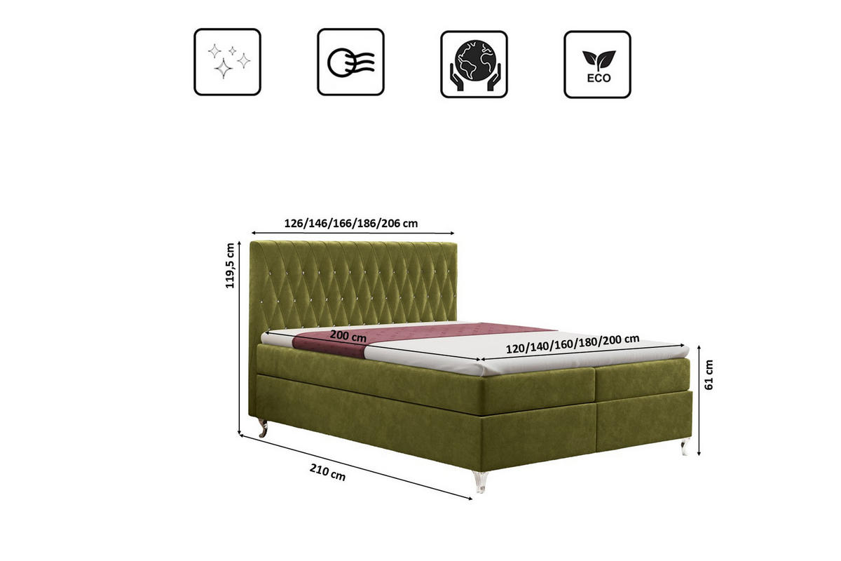 BOXBETT Mit Bettkasten Und Matratze KATE Stoff Riviera Hellgrün 160x200 cm H3-Bonell - Hellgrün, Holz/Textil (160/200cm) - Kaiser Möbel