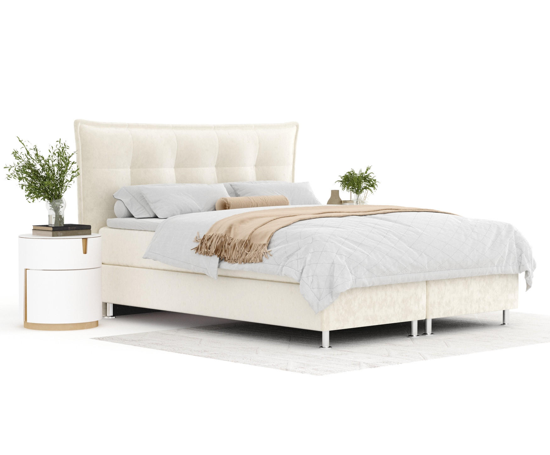 BOXSPRINGBETT Minori Creme 200/200 cm mit Latex-Topper - Silberfarben/Creme, Holz/Holzwerkstoff (200/200cm) - Maison de Reve
