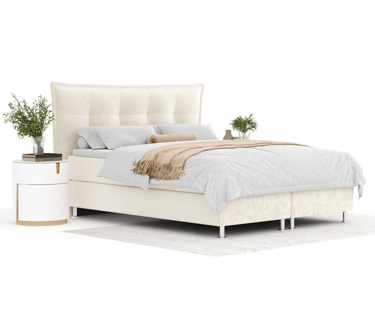 BOXSPRINGBETT Minori Creme 180/200 cm mit Latex-Topper - Silberfarben/Creme, Holz/Holzwerkstoff (180/200cm) - Maison de Reve