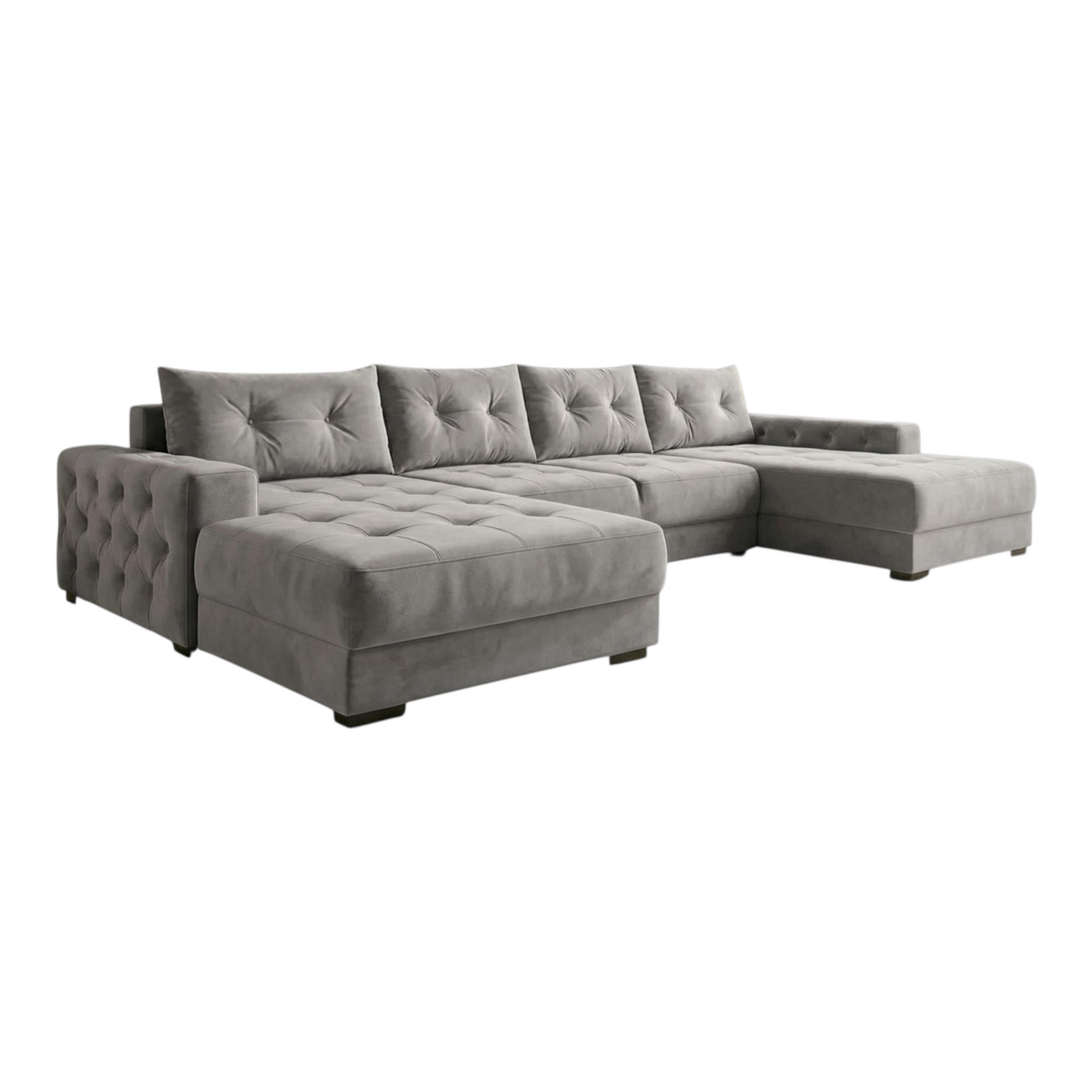 ECKSOFA MODENA 320 cm x 185 cm – Stoff: VELUTTO Silber 15 Farbe: Grau - Grau, Textil (320/185cm) - A&J MöbelLand