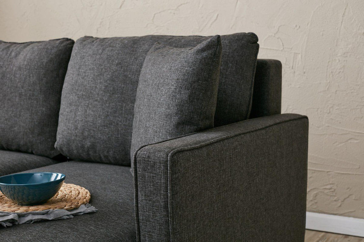 ECKSOFA mit Hocker, Schlaffläche - Anthrazit/Walnussfarben, Holz/Kunststoff (210/155cm) - myHomelando