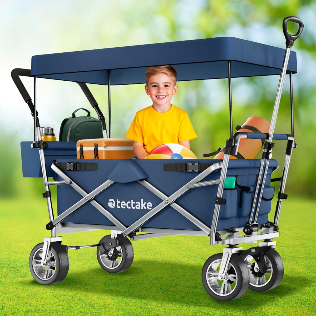 BOLLERWAGEN Nico, inklusive Tragetasche, Belastbarkeit 80 kg, blau - Blau, Metall (55.5/98/100cm) - tectake