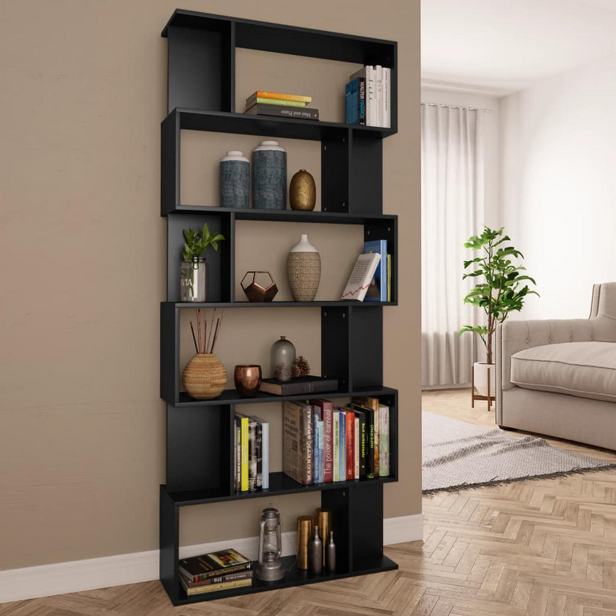 BÜCHERREGAL mit 6 Fächern 80/24/192 cm aus Holzwerkstoff Schwarz - Schwarz, Holz (80/192/24cm) - vidaXL