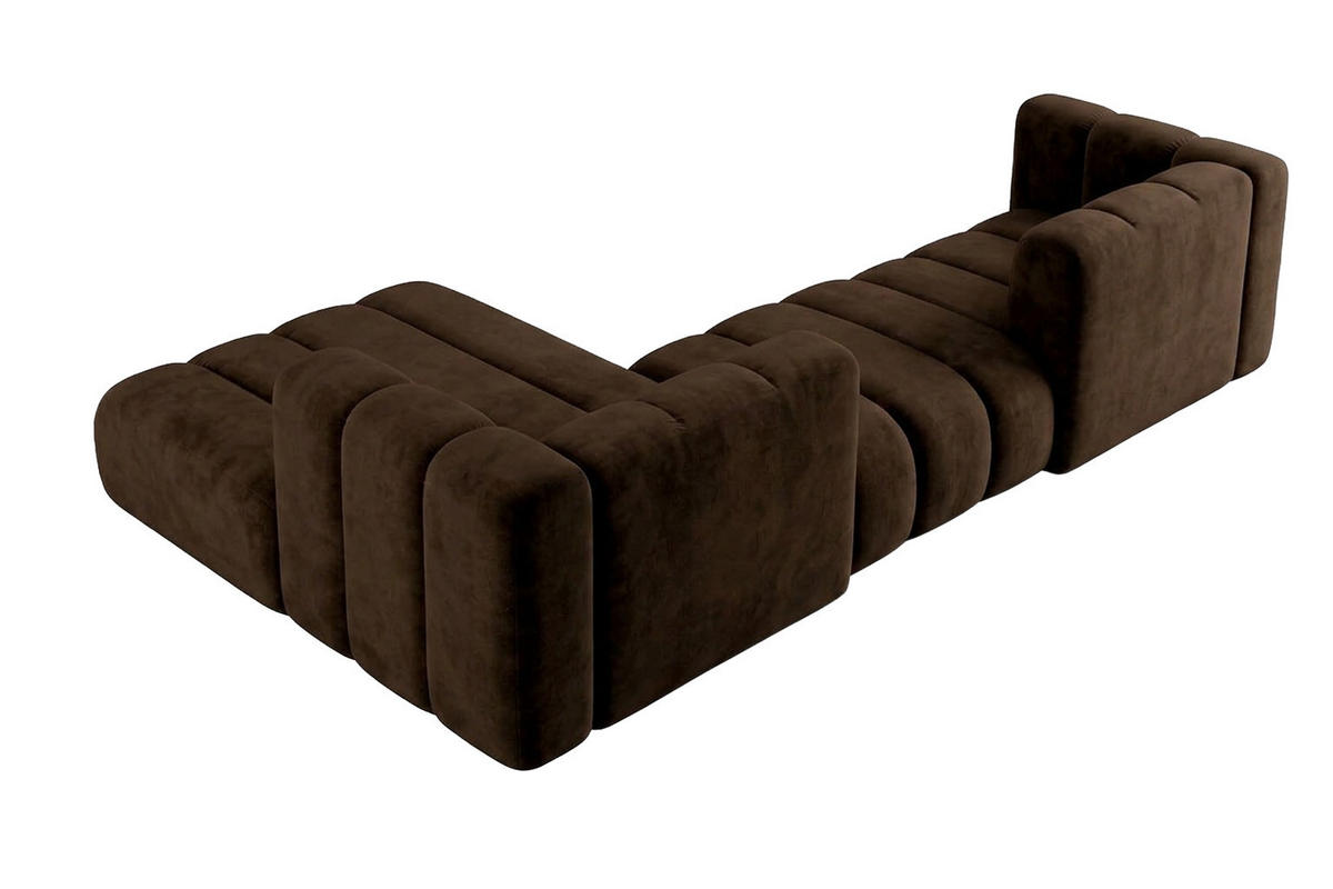 ECKSOFA Modulares In L-Form, Velvet-Stoff Riviera, Schokolade, Links, GRAND 319 cm - Braun, Holz (319/175cm) - Kaiser Möbel