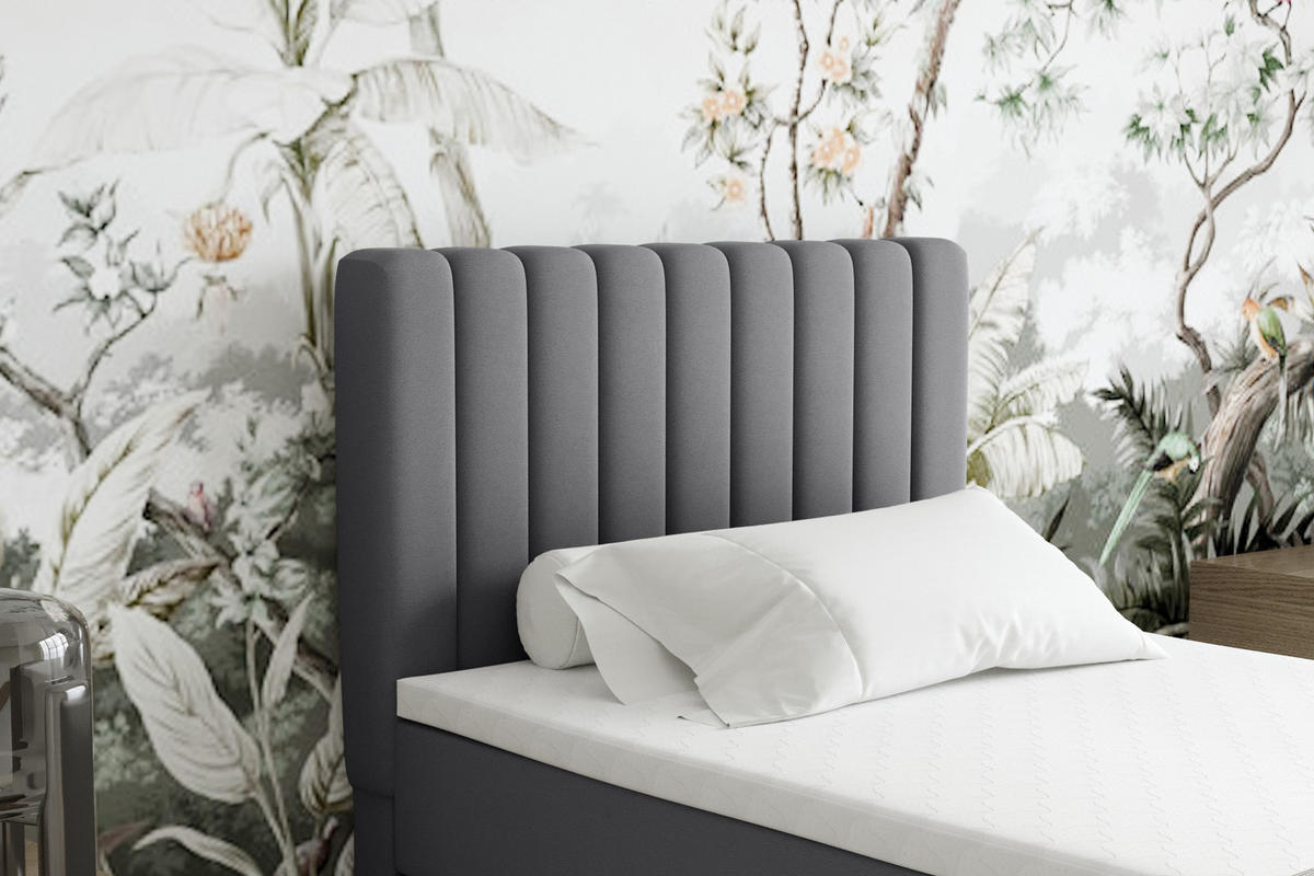 BOXBETT Everest 90 x 200 cm Einzelbett mit hochwertiger Bonell-Matratze und Topper - Grau, Holz (90/200cm) - Panda Möbel