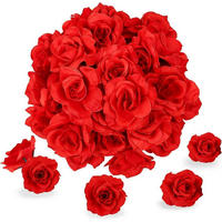 KUNSTBLUMEN Rosenköpfe 50-teiliges Set Rot 6 cm - Rot, Textil (4.3cm)