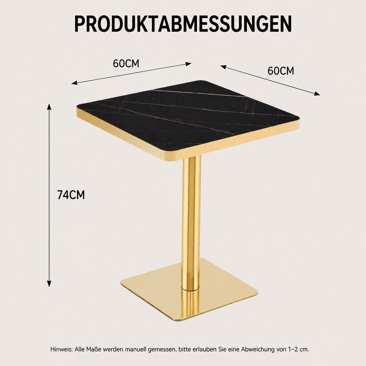 ESSTISCH Quadratisch Marmor-Optik Schwarz & Gold 60x60cm Bistro-Tisch - Schwarz, Holzwerkstoff (60/60/74cm) - Urban Meuble